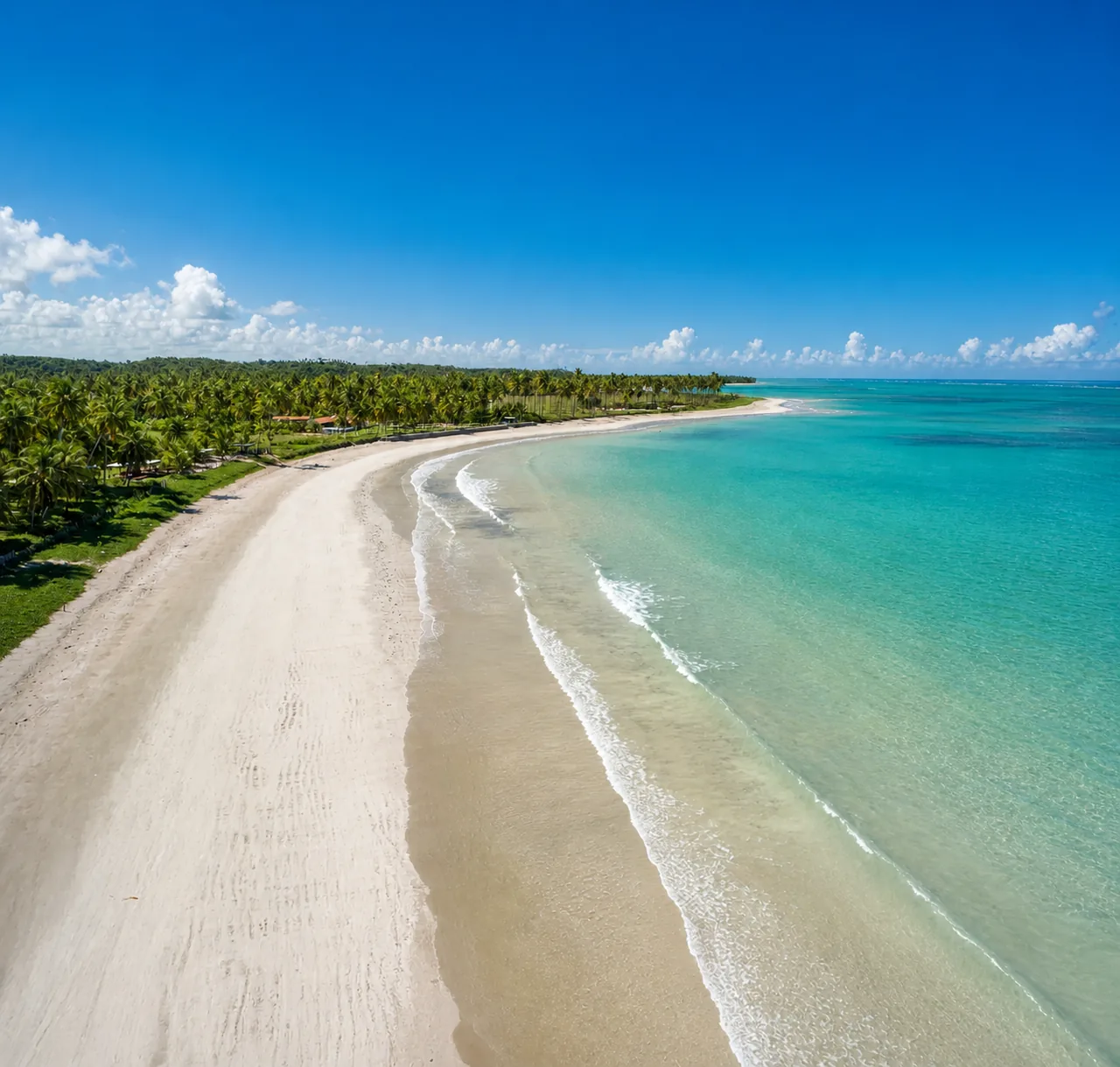 Vista aérea do litoral da Rota Ecológica dos Milagres, em Alagoas